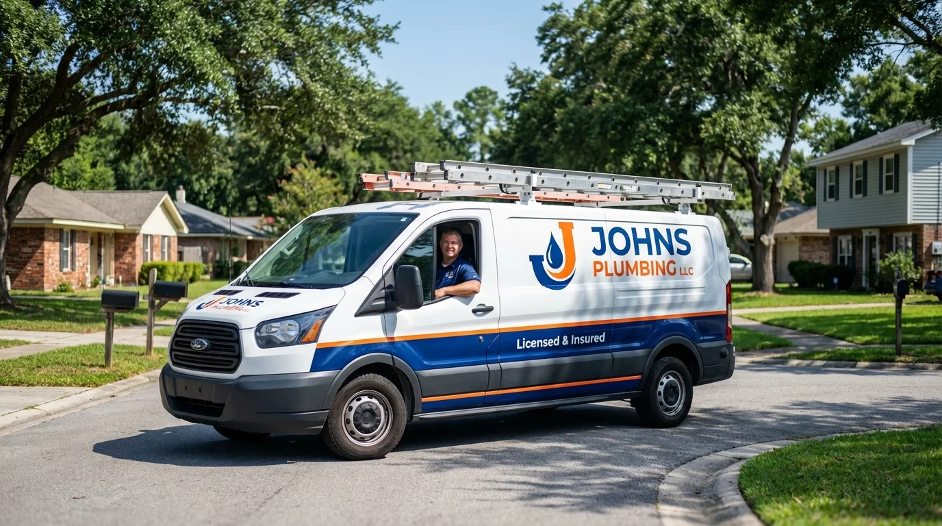 Johns Plumbing LLC service van in Lexington, OK