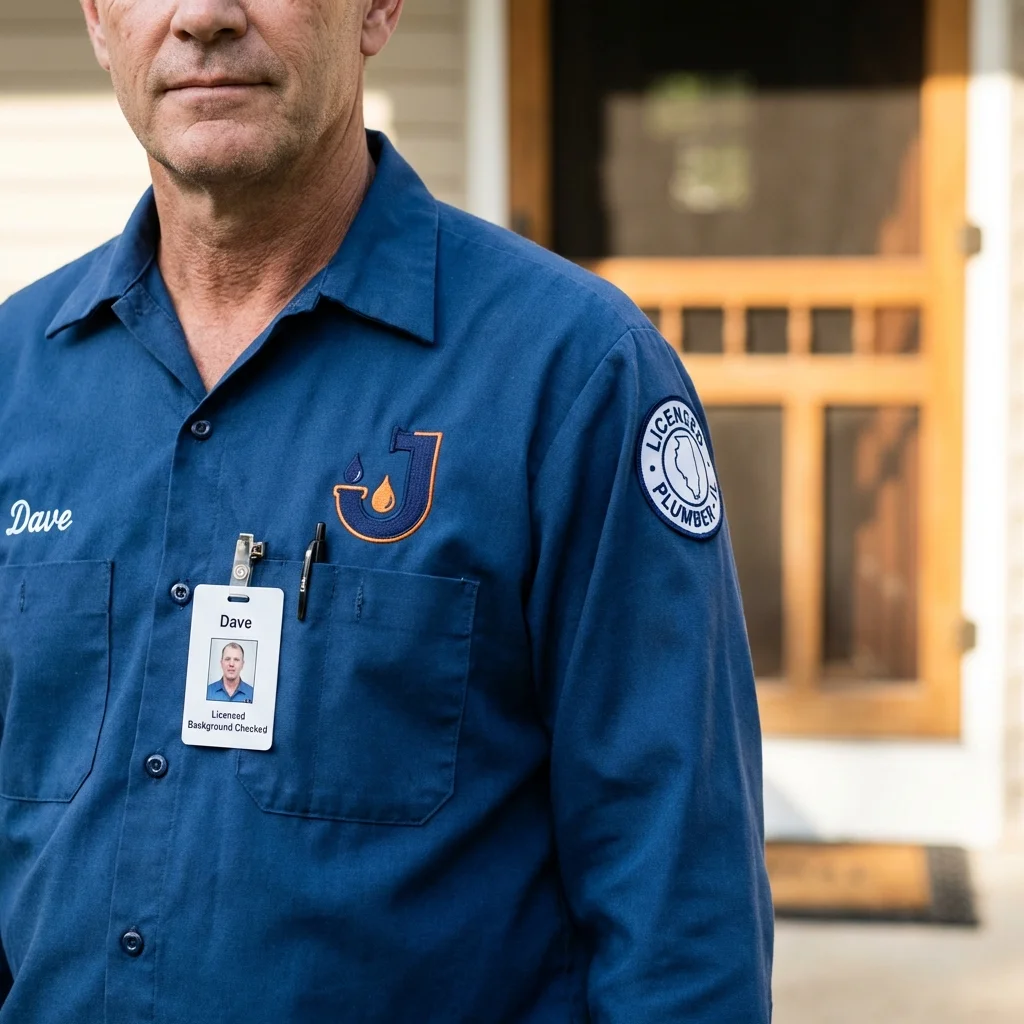 Licensed plumber showing ID badge in Lexington, OK
