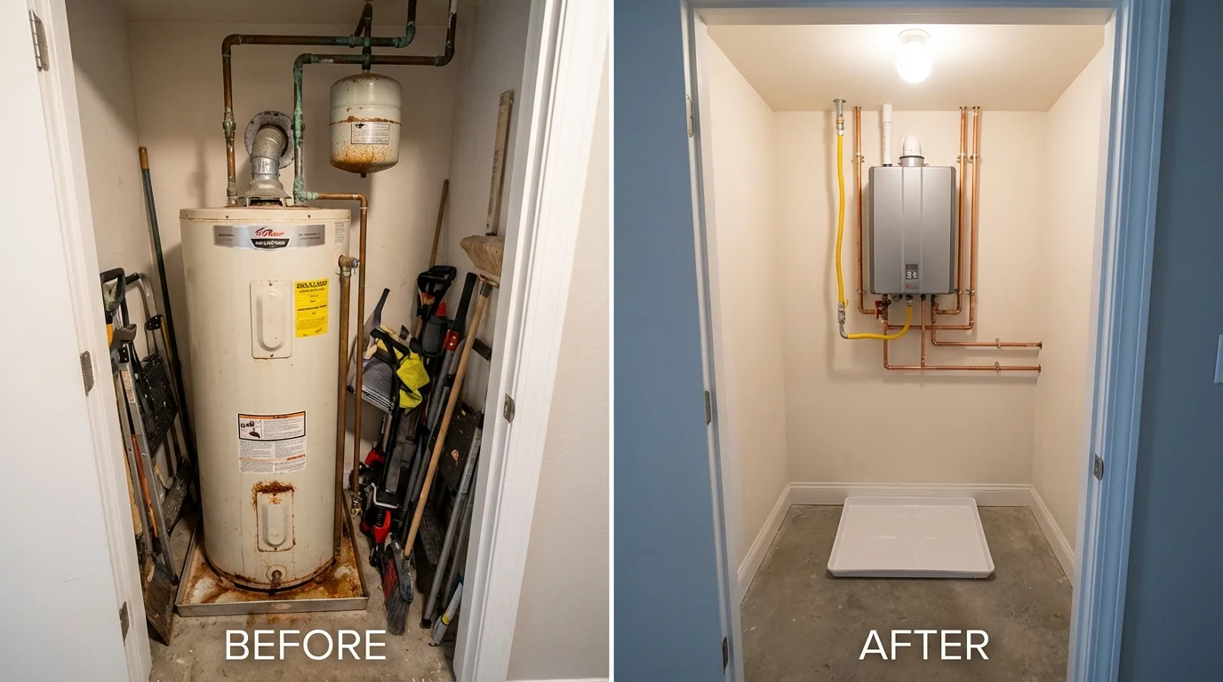 Tank water heater versus wall-mounted tankless unit comparison for Lexington, OK homeowners