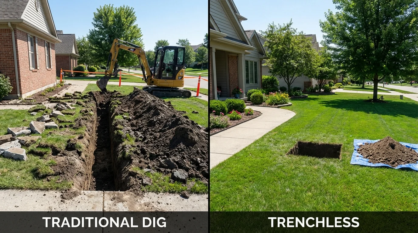 Trenchless sewer repair with minimal yard damage versus traditional excavation in Lexington, OK